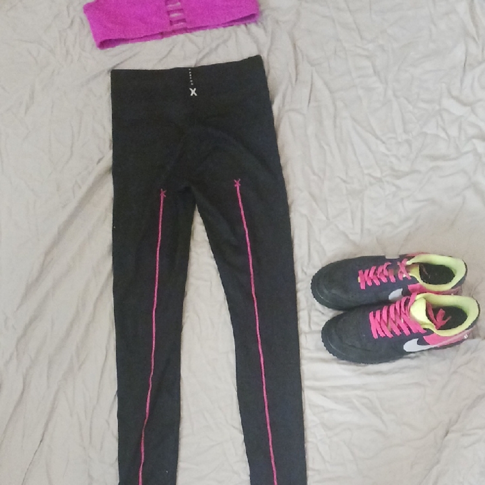 Savage X FENTY Hotline Lace Trimmed High Waisted Legging Hot Pink & Black Sz SM